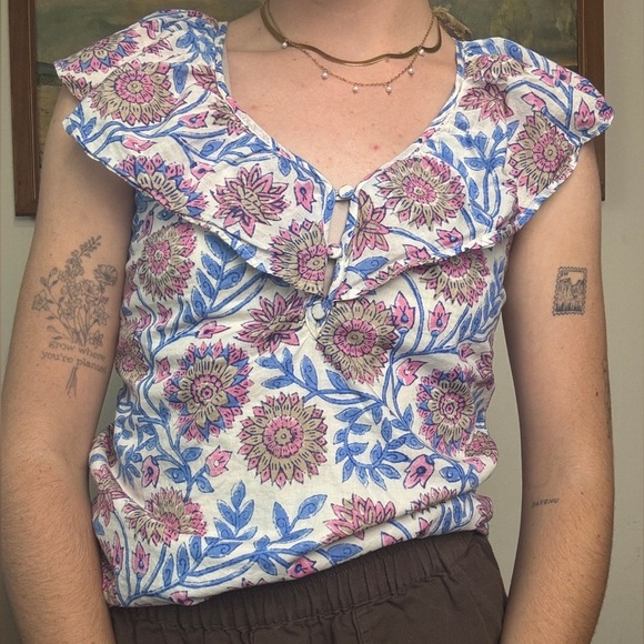 JCrew floral 100% cotton tank - size XXS floral collared - Picture 3 of 4